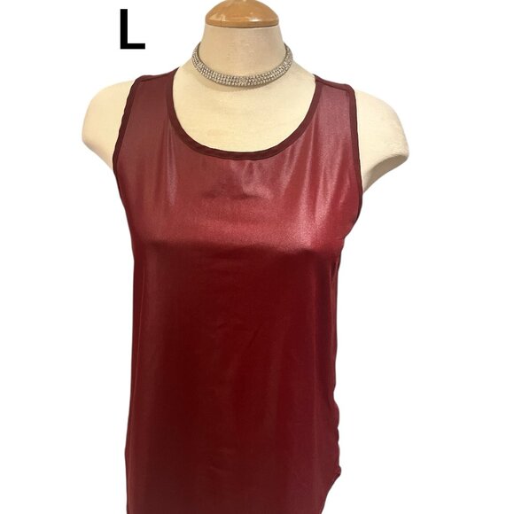 PLACE DU JOUR Tank Top Size Large Leather-look Front Sheer Back Stretchy - Picture 2 of 11